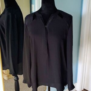 Kut from the Kloth Blouse Black Cut-Out Long Chiffon Top S Small